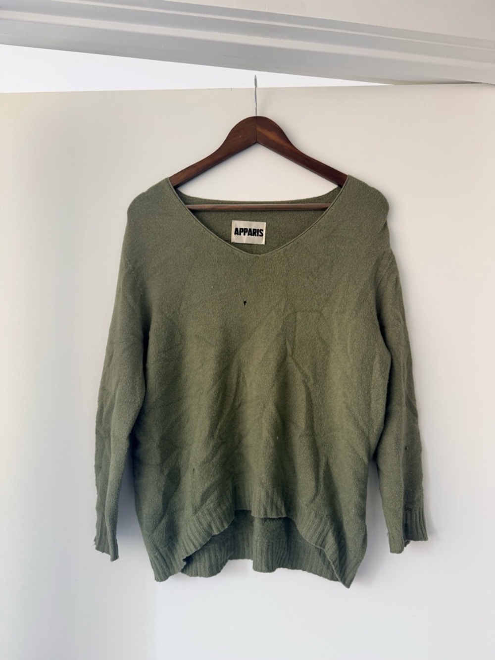 Apparis Olive Knit V-Neck Pullover